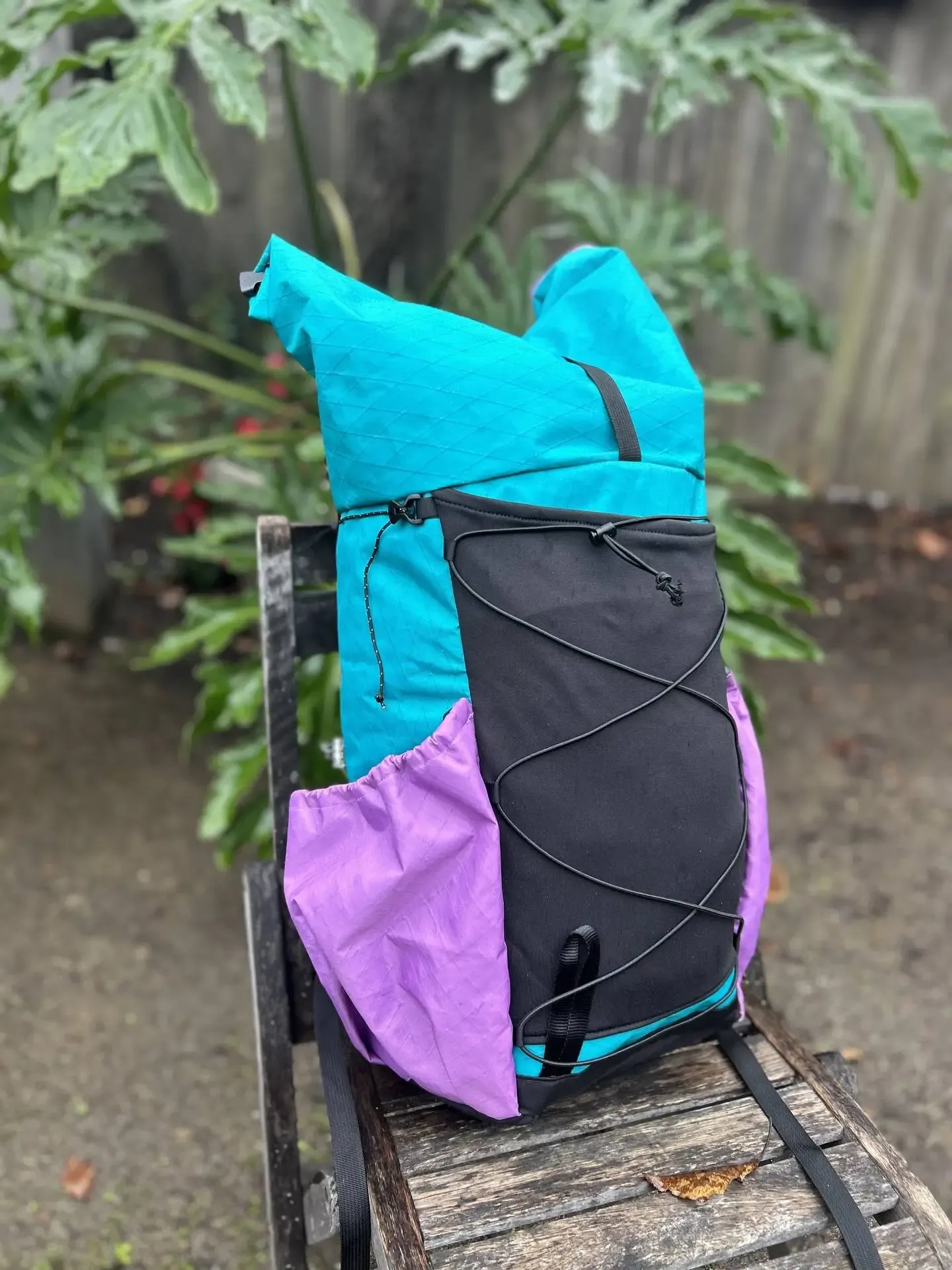 Green and purple pack front view