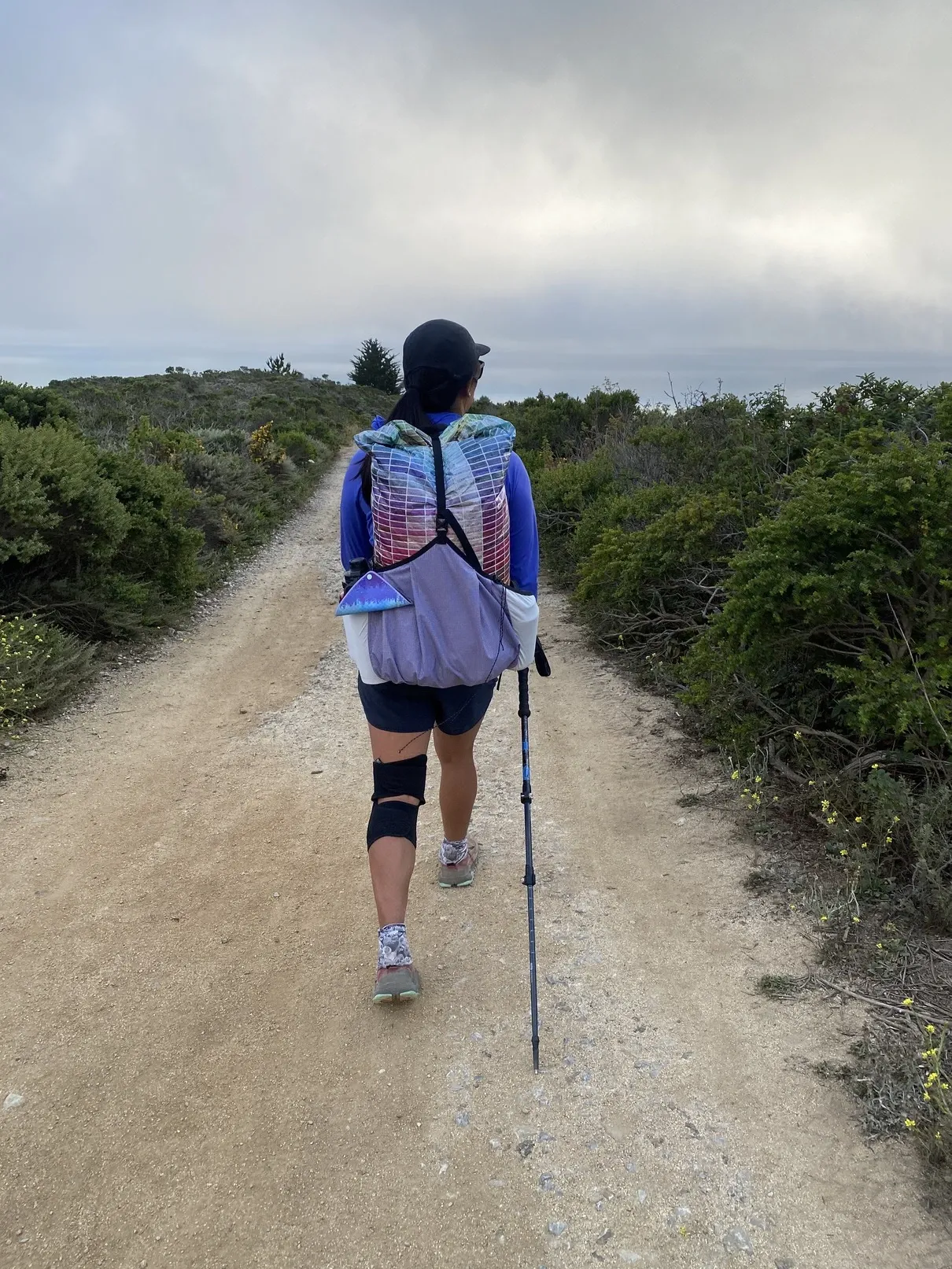 'wearing backpack while hiking'