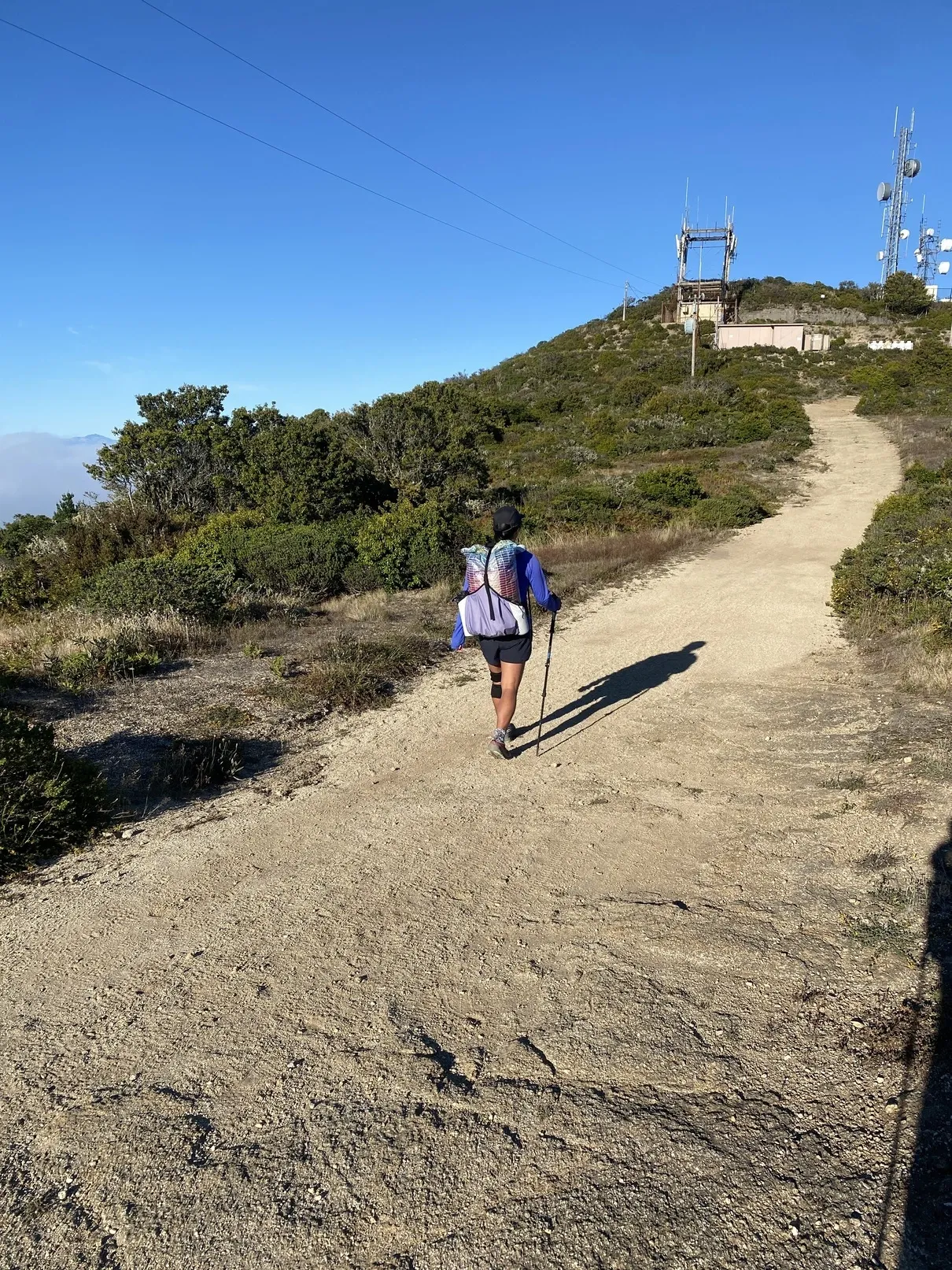 'wearing backpack while hiking'